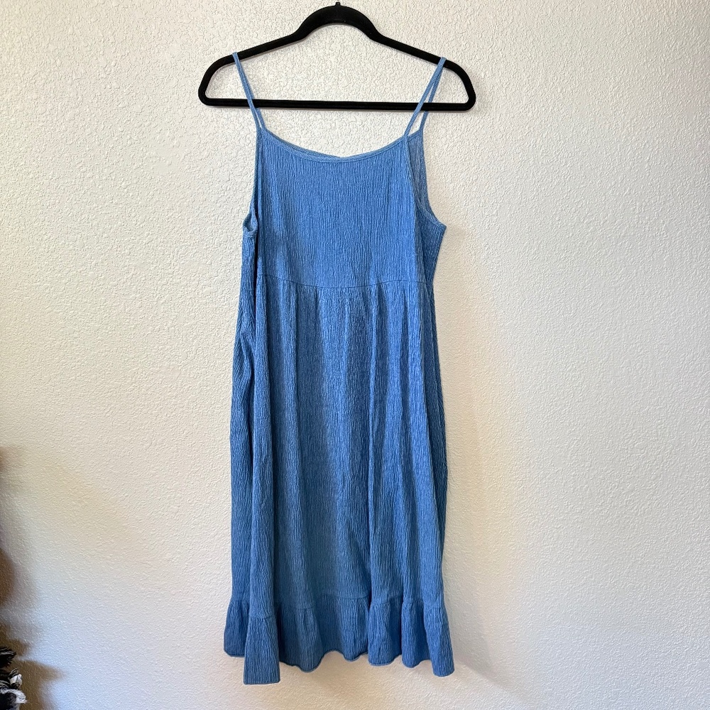 Ella Mara Blue Brushed Cotton Textured Midi Dress Large